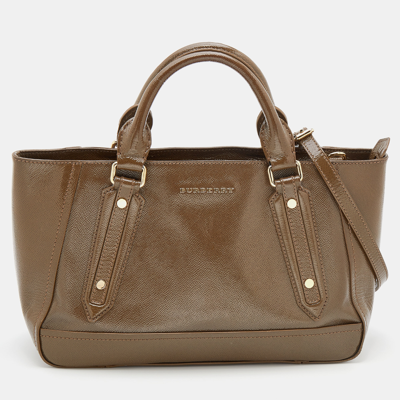 Pre-owned Burberry Brown Patent Leather Somerford Convertible Tote
