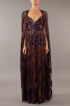 ELIE SAAB CAPE SLEEVE EMBROIDERED TULLE GOWN