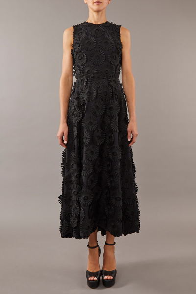 Elie Saab Embroidered Floral Tulle Midi Dress In Black
