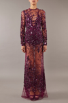 ELIE SAAB LONG SLEEVE EMBROIDERED TULLE GOWN