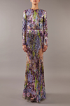ELIE SAAB LONG SLEEVE SEQUIN EMBROIDERED TULLE GOWN