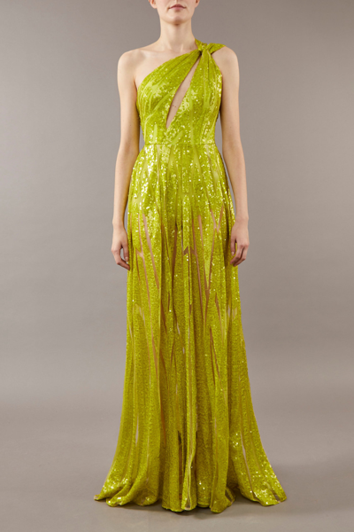 Elie Saab Sequin Embroidered Tulle Gown In 绿色