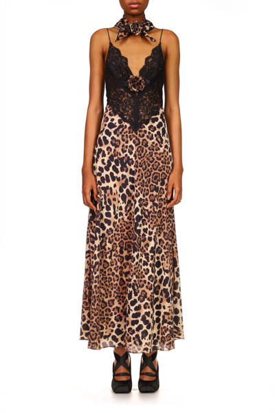 Rodarte Sleeveless Leopard-print Silk Bias-cut Dress In Black