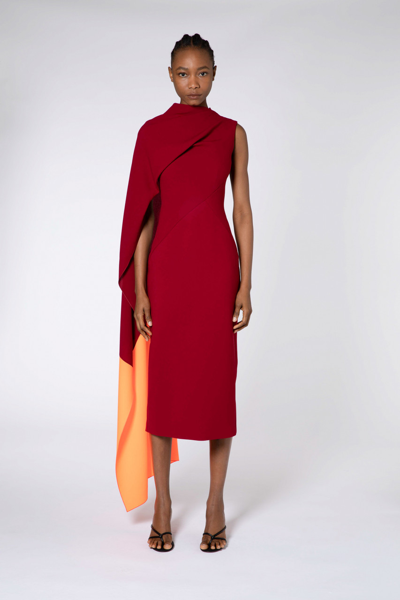 Roksanda Draped Shoulder Midi Dress In Red