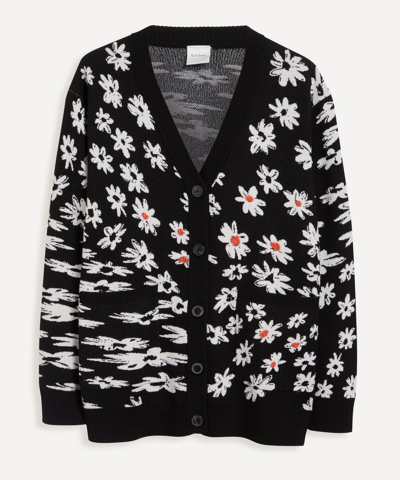 Paul Smith Oversized Digital Daisy Jacquard Cardigan In Black