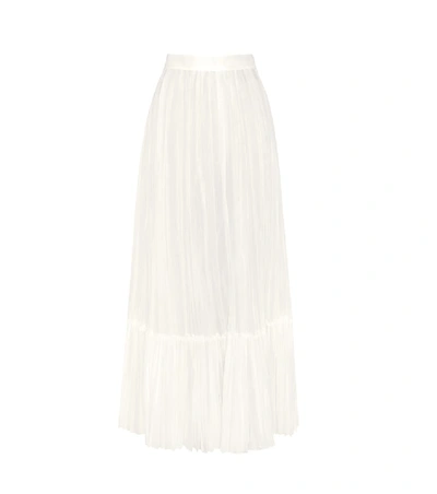 Valentino Floral-embroidered Tulle Midi Skirt In White
