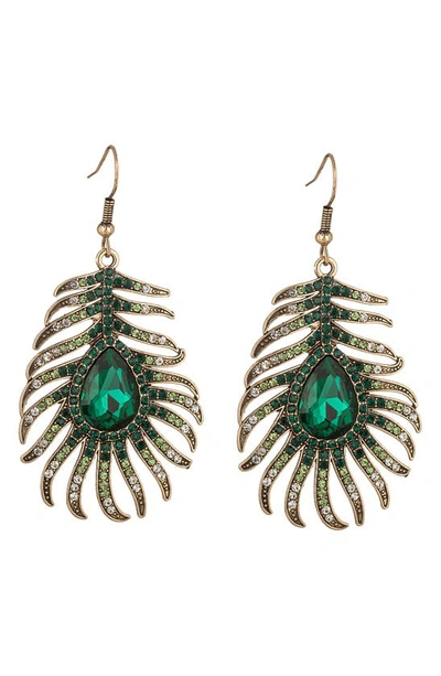 Eye Candy Los Angeles Peacock Feather Drop Earrings In Green