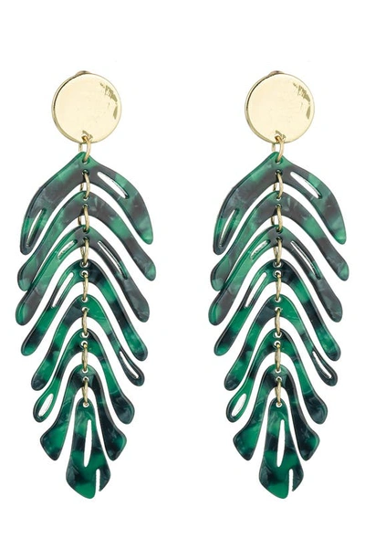 Eye Candy Los Angeles Leaf Drop Statement Earrings In Green