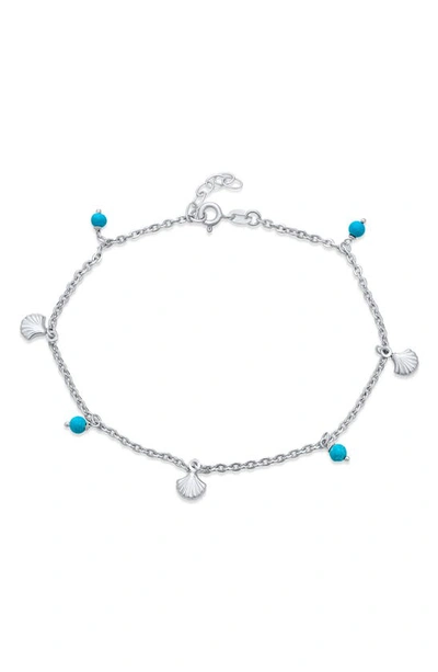 Bling Jewelry Sterling Silver Aqua Turquoise Anklet Bracelet In Blue