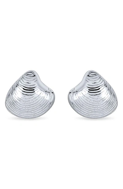 Bling Jewelry Sterling Silver Nautical Beach Clamshell Stud Earrings