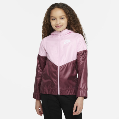 Nike Sportswear Kids' Windrunner Water Repellent Hooded Jacket In Pink Foam/dark Beetroot/white