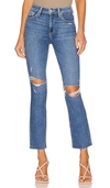 Paige Amber High Rise Ankle Straight Jeans In Walk About Destructed In Blue