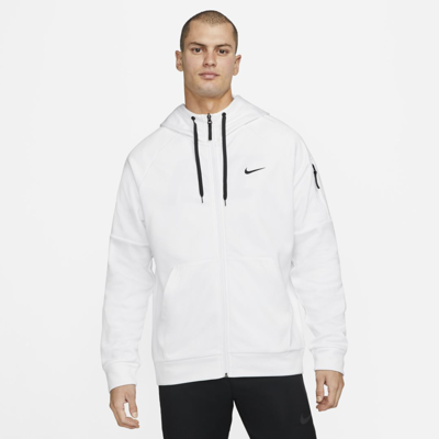 Nike Men's  Therma Therma-fit Full-zip Fitness Top In White/ White/ Black