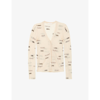 Helmut Lang Semi-sheer Logo-print Wool-knit Cardigan In Cement