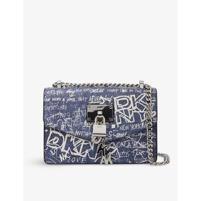 Dkny Elissa Logo-print Denim-effect Woven And Leather Cross-body Bag In White