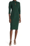 Donna Morgan Crepe Three-quarter Sleeve Sheath Dress In Emerald Delight