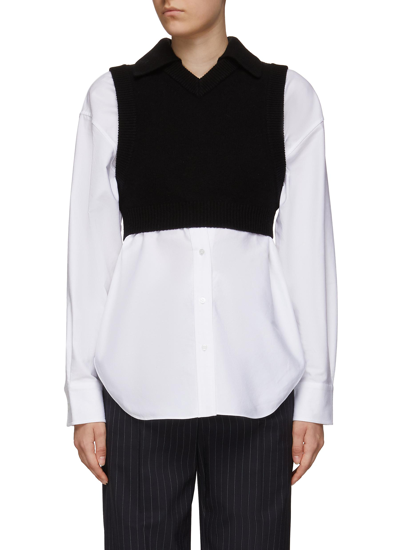 Alexander Wang T Cropped Knit Waistcoat Overlay Oxford Shirt In White