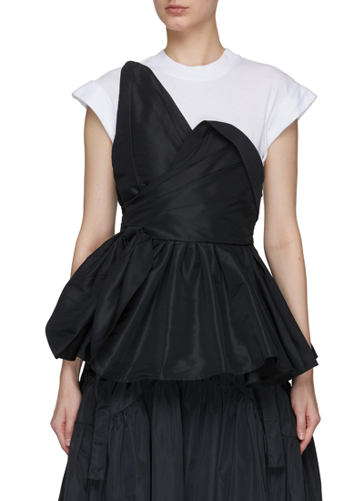 Alexander Mcqueen Layered Asymmetric Crepe And Jersey Peplum T-shirt In Black