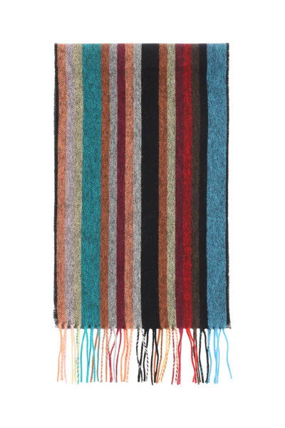 Paul Smith Fringed Striped Wool And Cashmere-blend Scarf In Multi-colored
