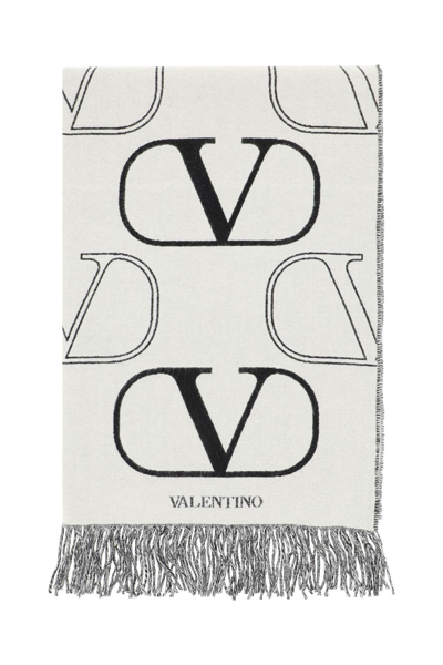 Valentino Wool And Cashmere Vlogo Signature Scarf In White,black