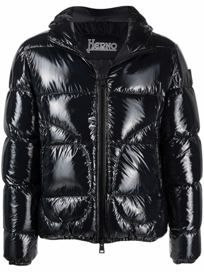 Herno Hooded Shiny Down Jacket In Black