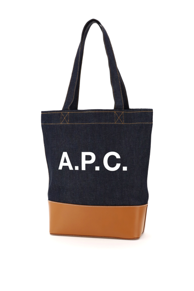 A.p.c. Axel Denim Tote Bag In Brown