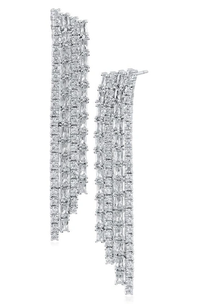 Cz By Kenneth Jay Lane Round & Baguette Cz Fringe Drop Earrings In Clear/ Silver