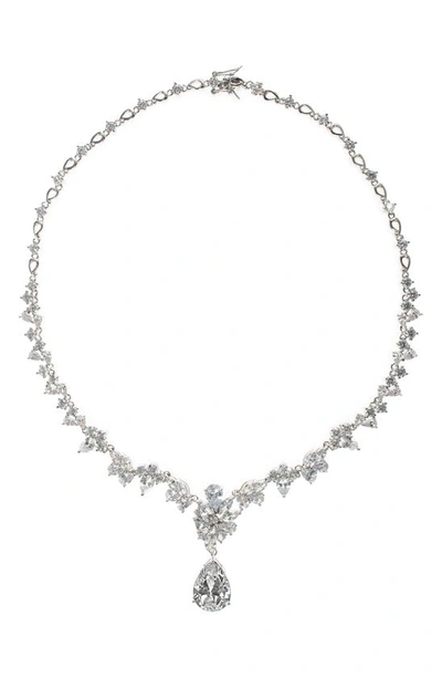 Cz By Kenneth Jay Lane Cz Collar & Drop Pendant Necklace In Clear/silver