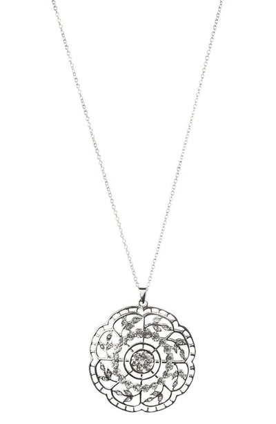 Cz By Kenneth Jay Lane Open Daisy Pendant Necklace In Clear/ Silver