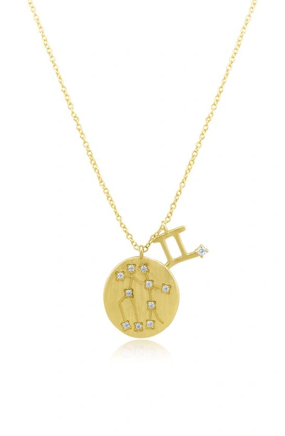 Cz By Kenneth Jay Lane Round Cz Constellation Pendant Necklace In Gemini/gold