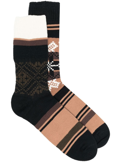 Sacai Stripe-print Detail Socks In Brown