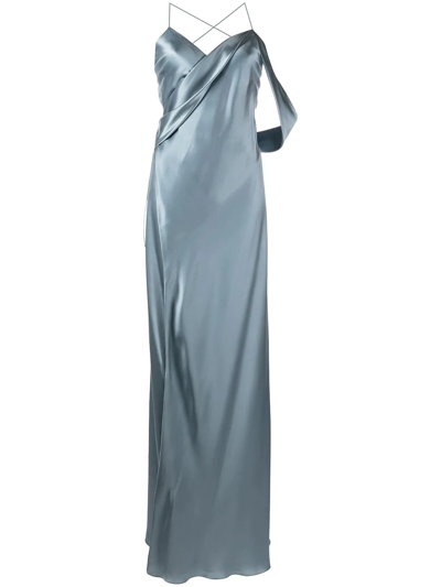 Michelle Mason Draped-panel Silk Gown In Blue