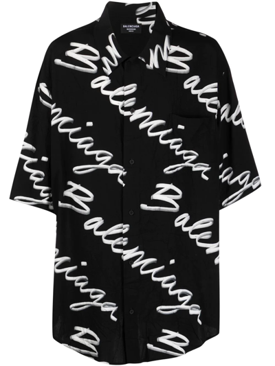 Balenciaga Minimal Scribble Logo-print Shirt In Black