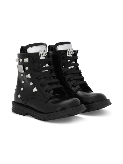 Dolce & Gabbana Kids' Studded Leather Ankle Boots In Black
