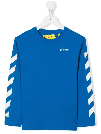 Off-white Kids' Diag-stripe Print Detail T-shirt In Blue