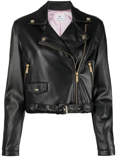 Chiara Ferragni Zip-up Faux Leather Biker Jacket In Black