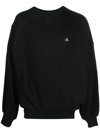 Vivienne Westwood 'alex' Black Crewneck Sweater With Orb Logo Detail On The Front