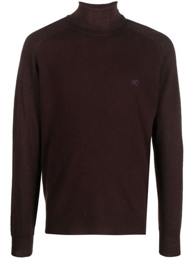 Etro Roll Neck Knitted Jumper In Brown
