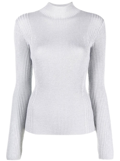 Dion Lee Ribbed Metallic Jumper In Silver