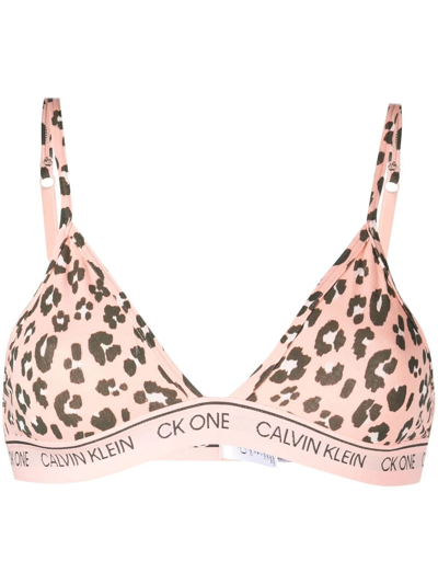 Calvin Klein Underwear Leopard-pattern Logo-waistband Bra In Pink