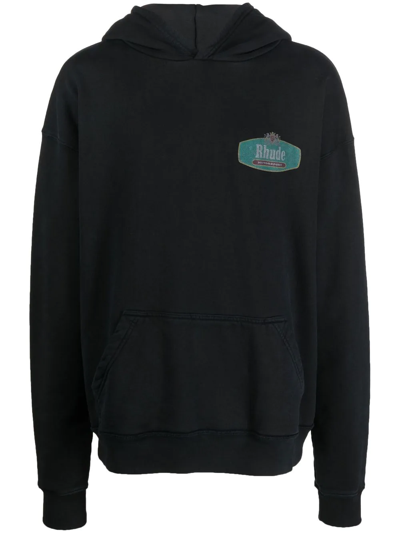 Rhude Racing Crest Black Hooded Cotton Sweatshirt