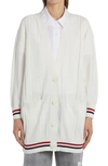 Thom Browne Cricket Stripe Oversize Cotton Cardigan In White