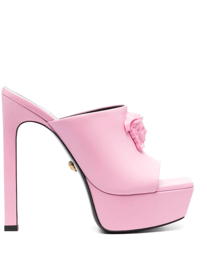 Versace La Medusa 140mm Platform Mules In Pink