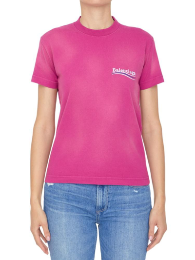 Balenciaga Woman Magenta Political Campaign Small Fit T-shirt In Pink & Purple