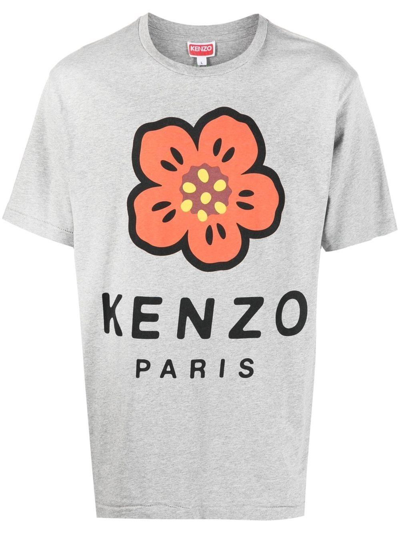 Kenzo Flower-print Relaxed-fit Cotton T-shirt In Grey