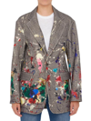 R13 Paint Splatter Oversize Virgin Wool Blazer In Light Blue