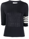 THOM BROWNE STRIPE-DETAIL KNITTED TOP