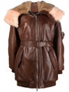 Prada Shearling-trim Zip-up Leather Jacket In Braun