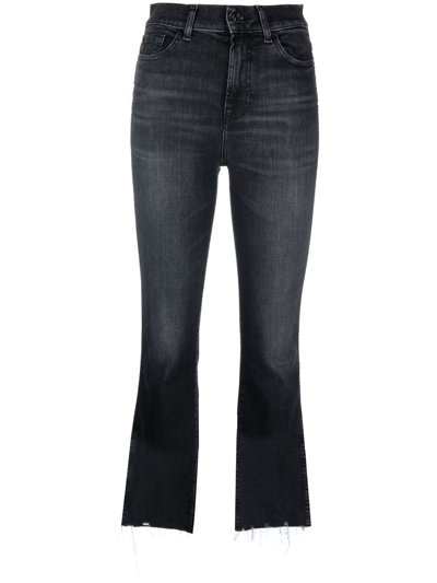 7 For All Mankind Raw-hem Cropped Jeans In Schwarz