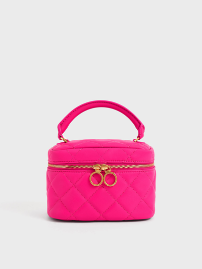 Charles & Keith Quilted Two-way Zip Mini Bag In Fuchsia